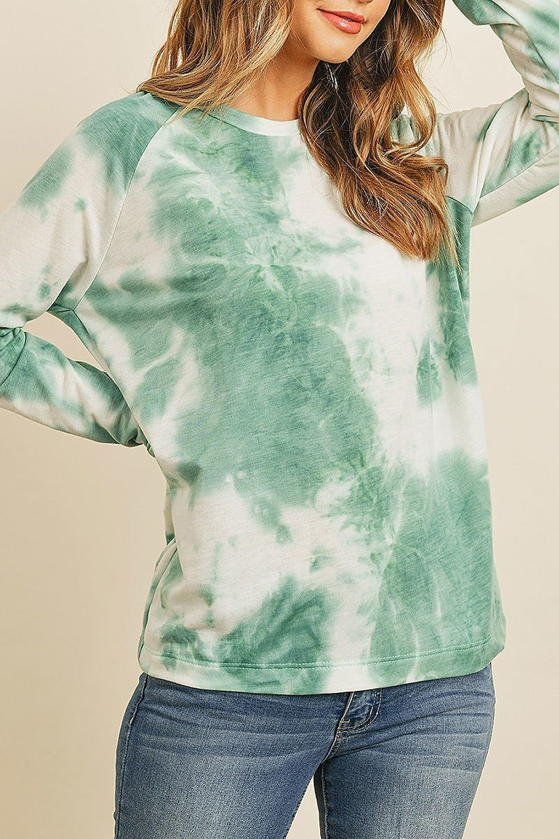 Tie dye round neck long sleeved top (ED8241)