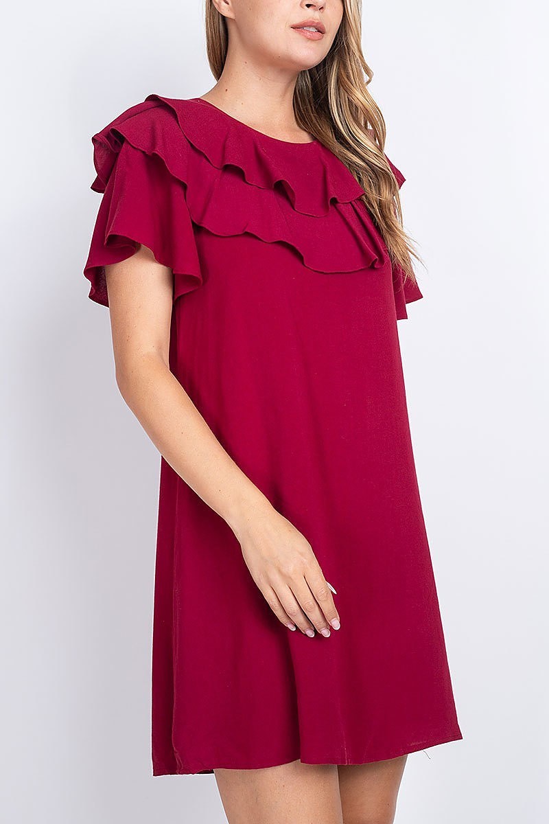 Ruffle layered detail loose fit tunic dress (DED6815)