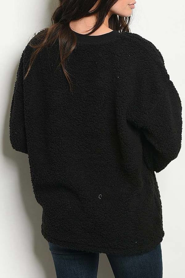 Crew neck loose fit sherpa sweater top (DGS2945-1)