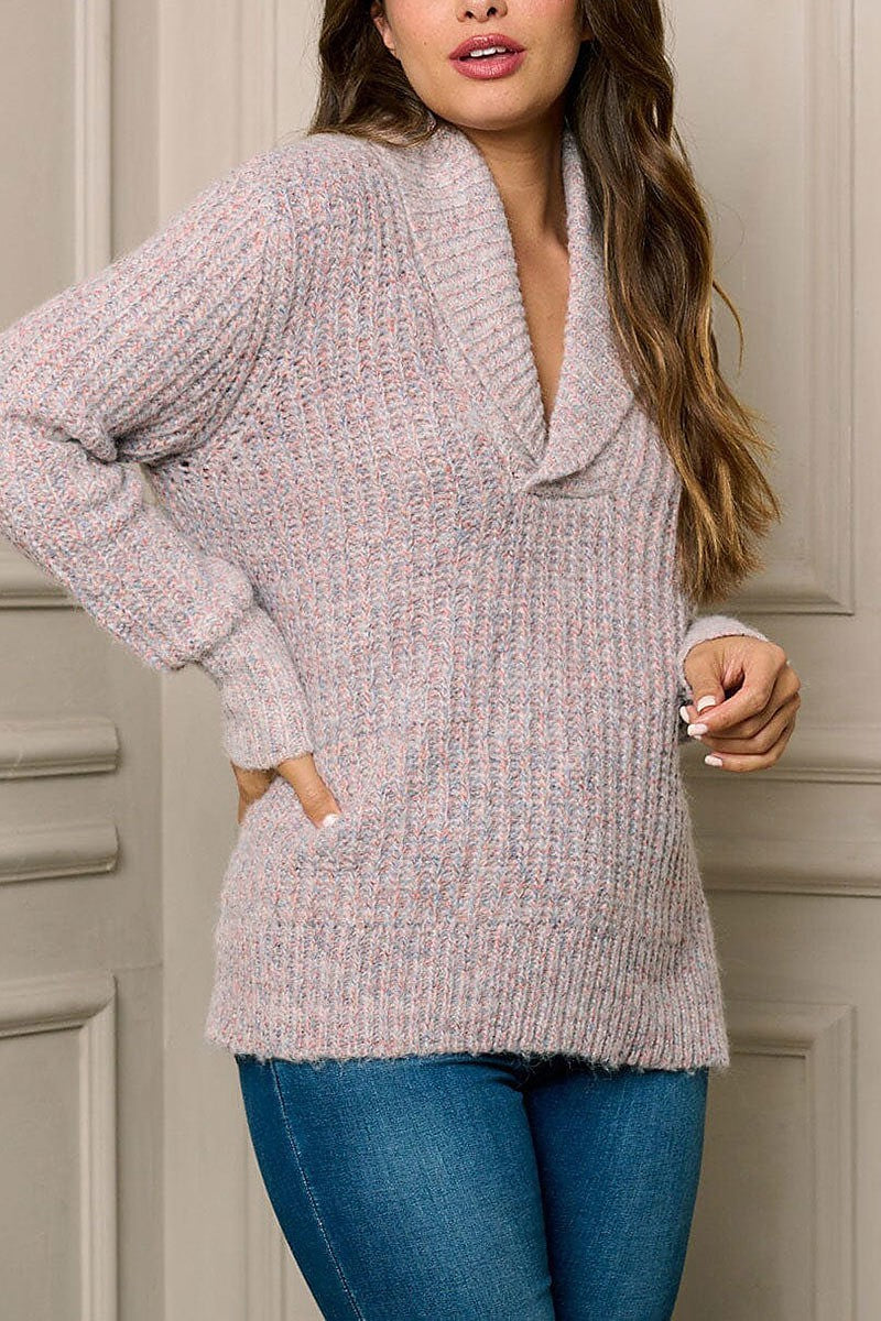 Long sleeve multi color v-neck pullover sweater (EFWT5747)