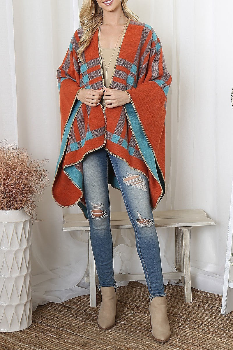 Plaid knit warmer open front kimono (DGS6093)