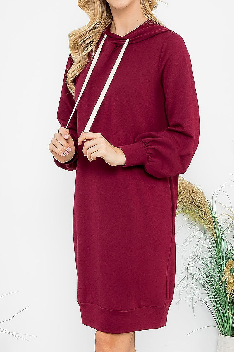 French terry long puff sleeve hoodie dress (DED8952)