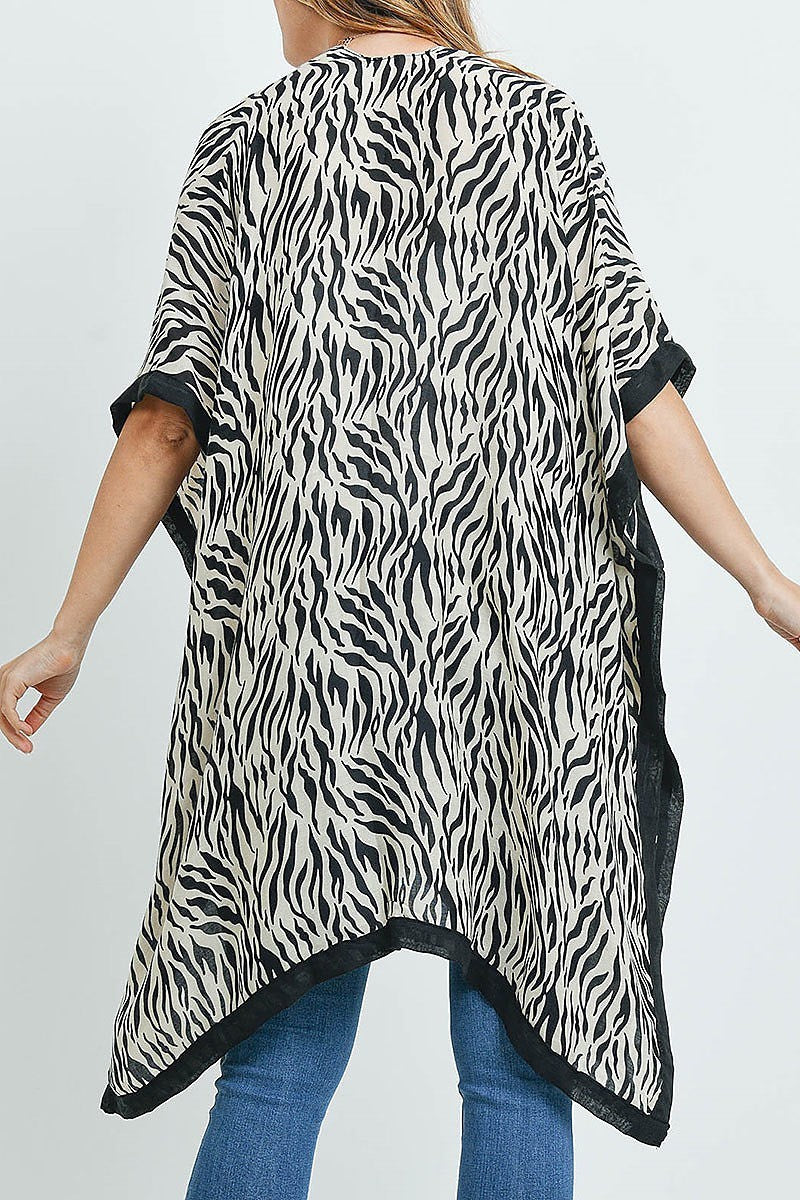 Animal print contrast band kimono top (ED9242)