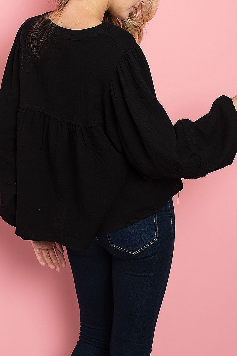 V neck puff sleeve top (ED7932)