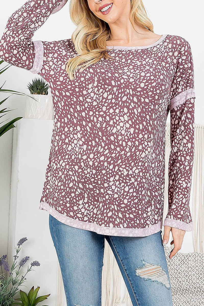 Seam out detial animal print tunic top (EF2928)