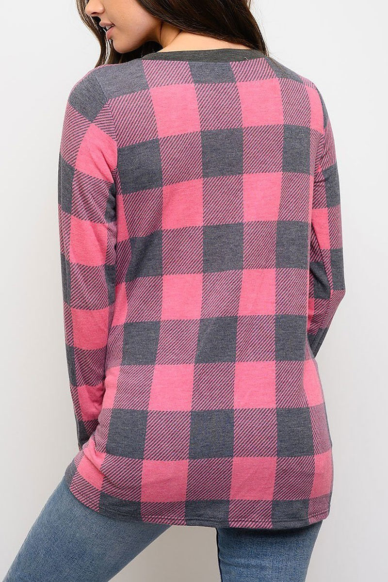 Tunic plaid print long sleeve top (EDWT3301)