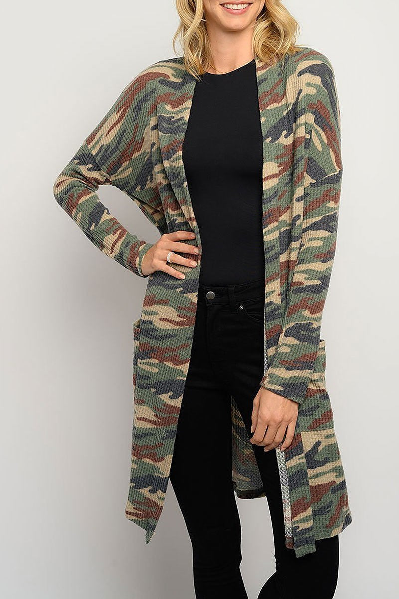 Camo print long sleeve cardigan (EDWT3257)