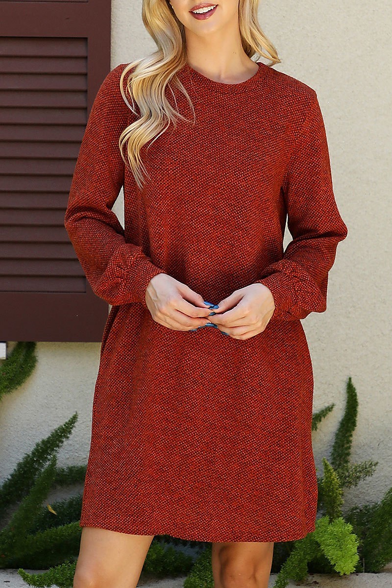 Long puff sleeve jacquard knit dress (DED8806)