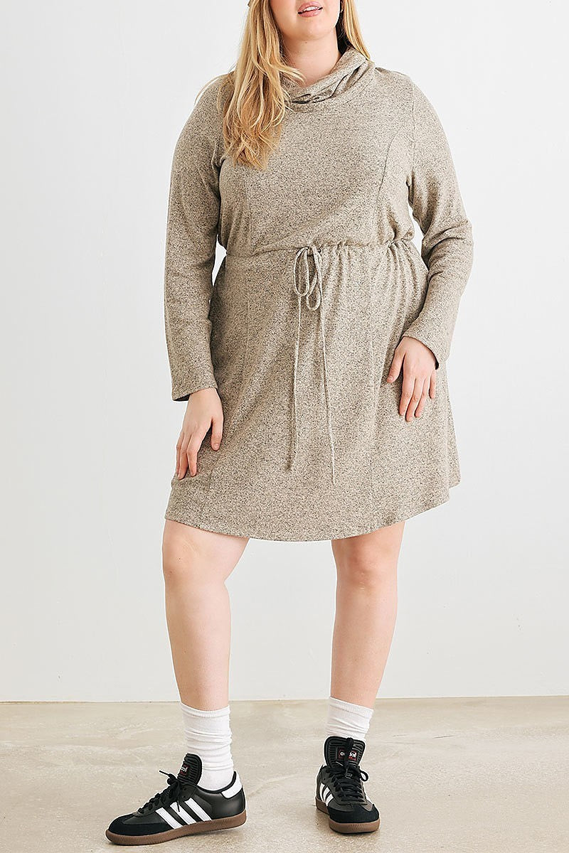 Turtleneck elastic waist long sleeve mini dress (TED2138)