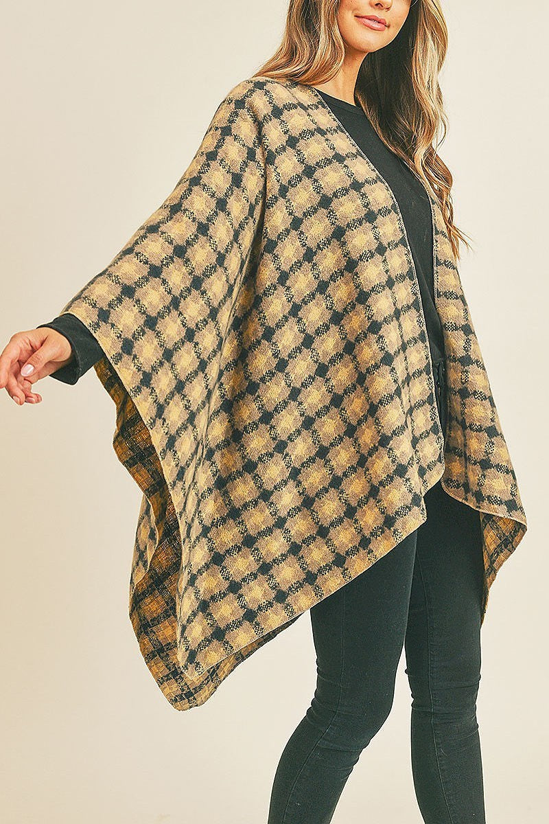 Plaid pattern ruana kimono (DGS5733)