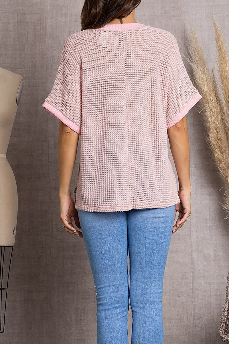 V-neck dolman short sleeves knit top (EDSW3497)