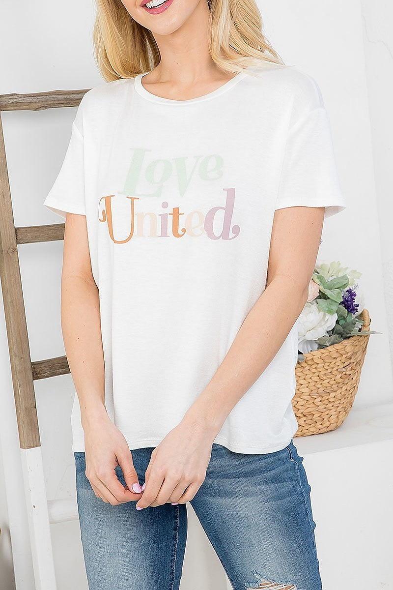 Love united graphic round neck top (EF3367)