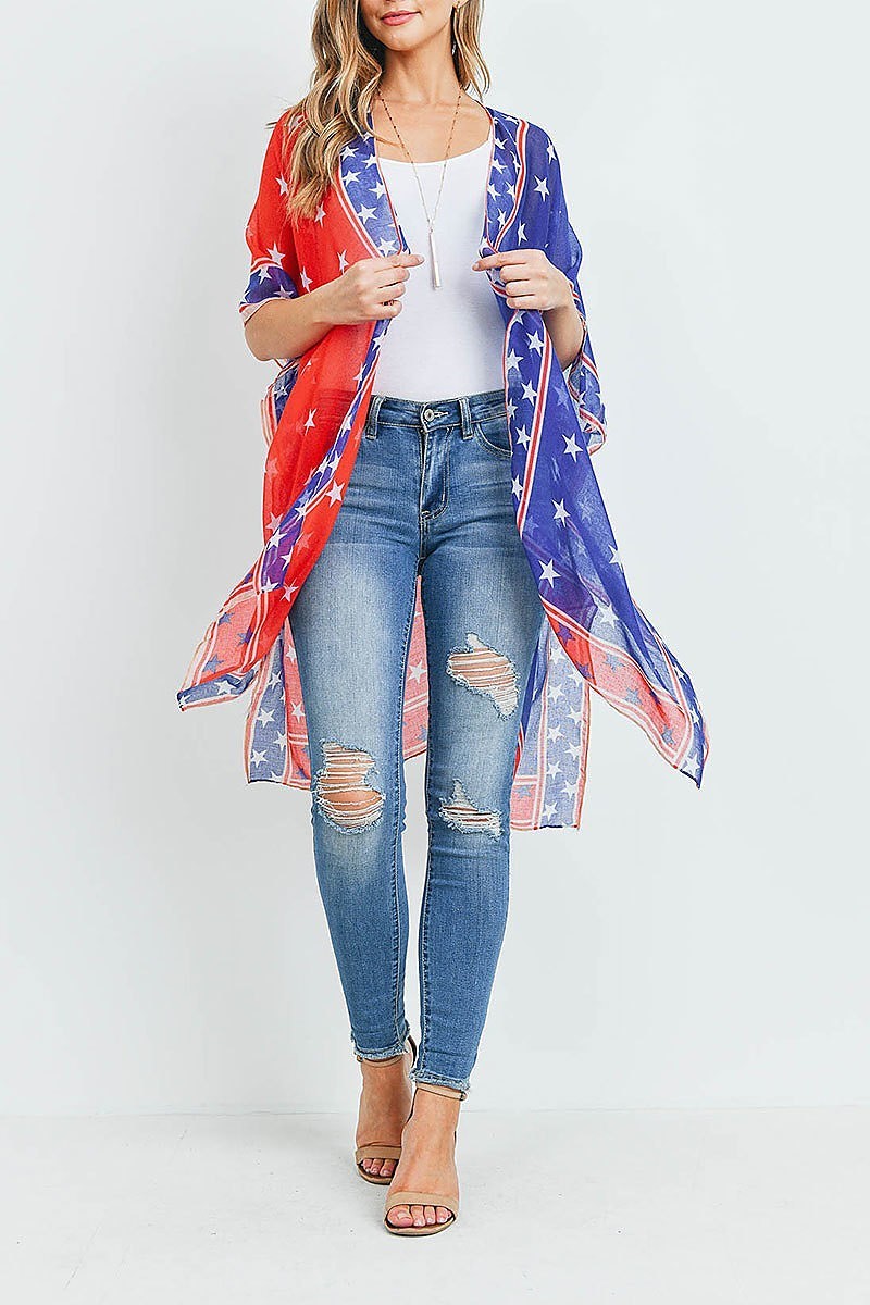 Star trim american flag kimono (ED9324)