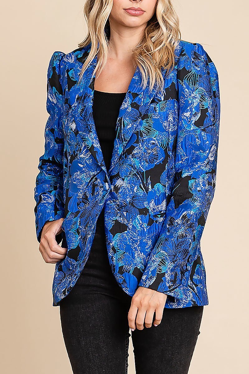 Floral jacquard puff sleeve blazer (EDH1562)