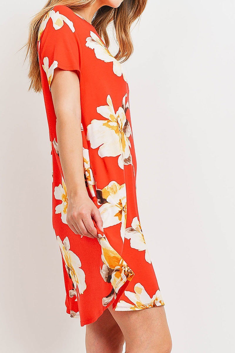 Painterly floral print round neck dress (DED6064)