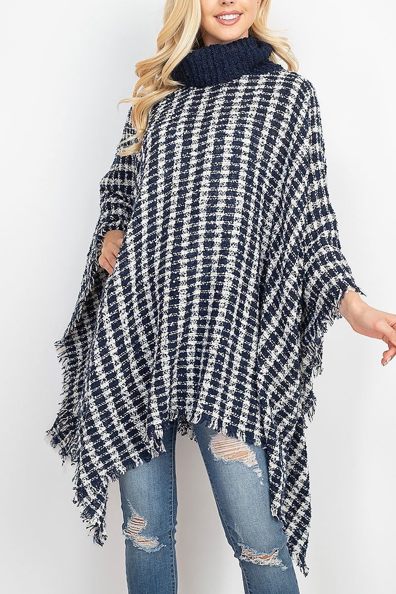 Knit striped plaid shawl poncho (DGS5284)