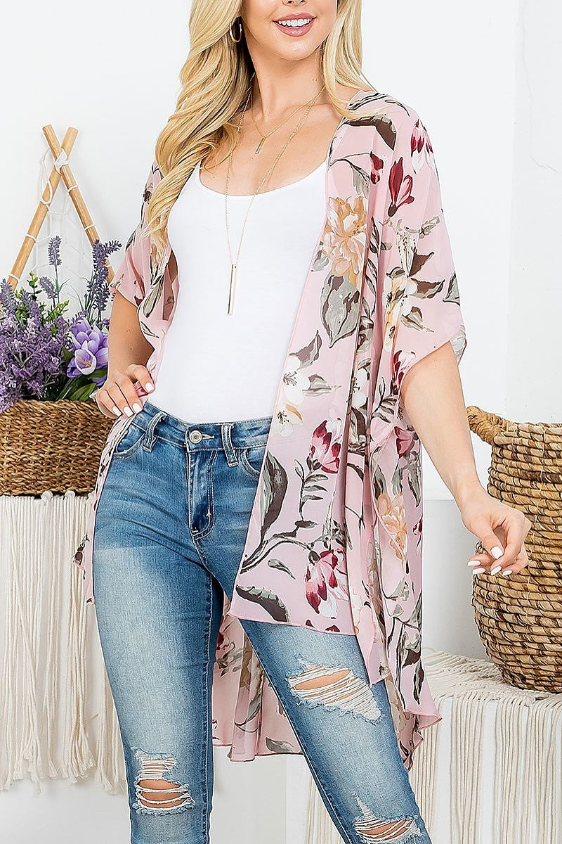 Floral pritn sheer kimono (EF4563)