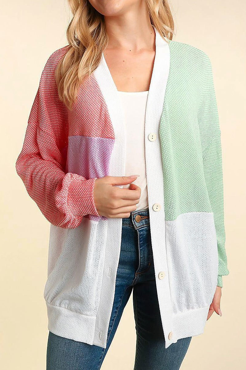 Color block oversized button down cardigan (ETBM4420)