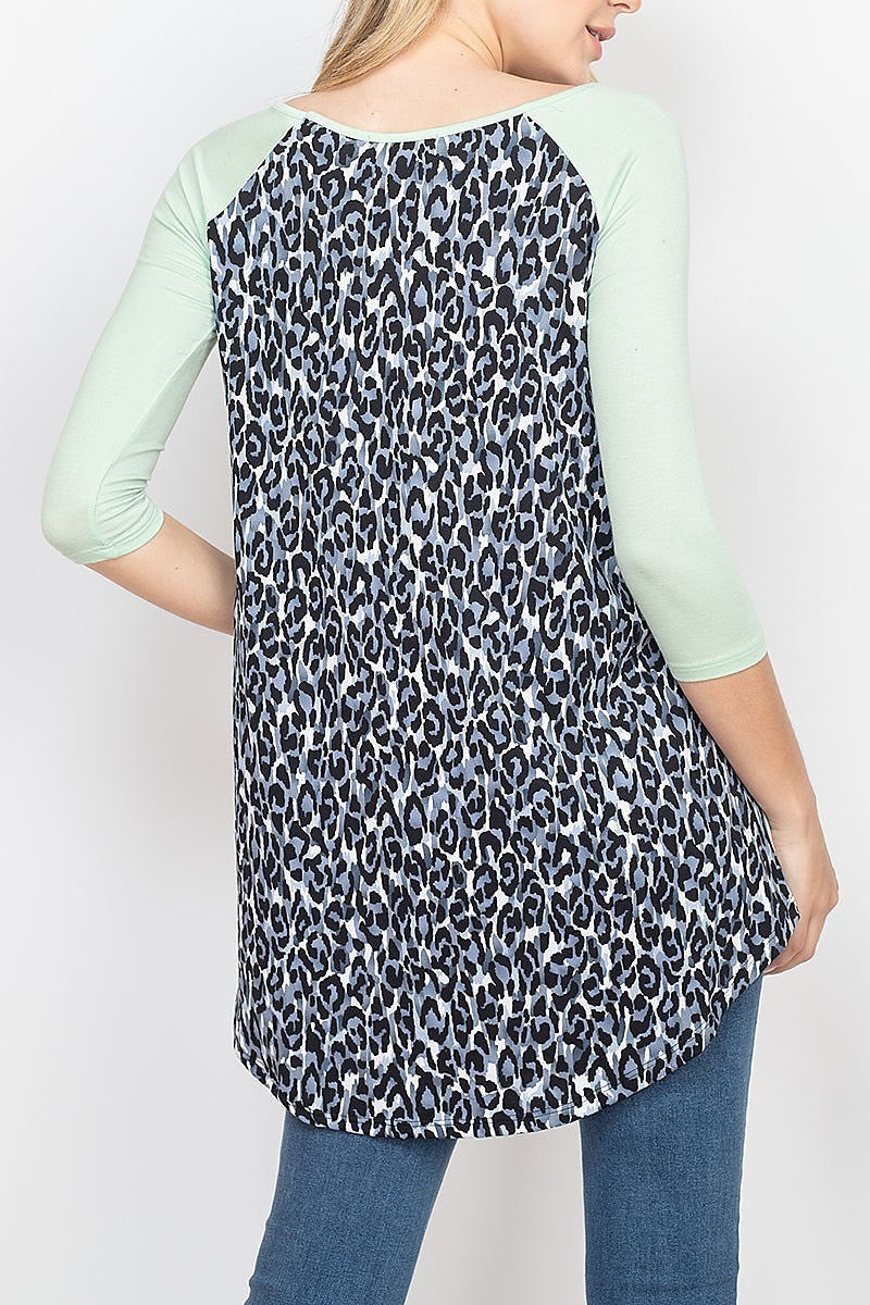 Animal print pocket color block top (EF1804)