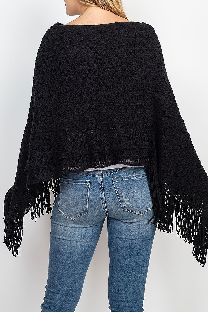 Pattern knitted fringe poncho (DGS5328)