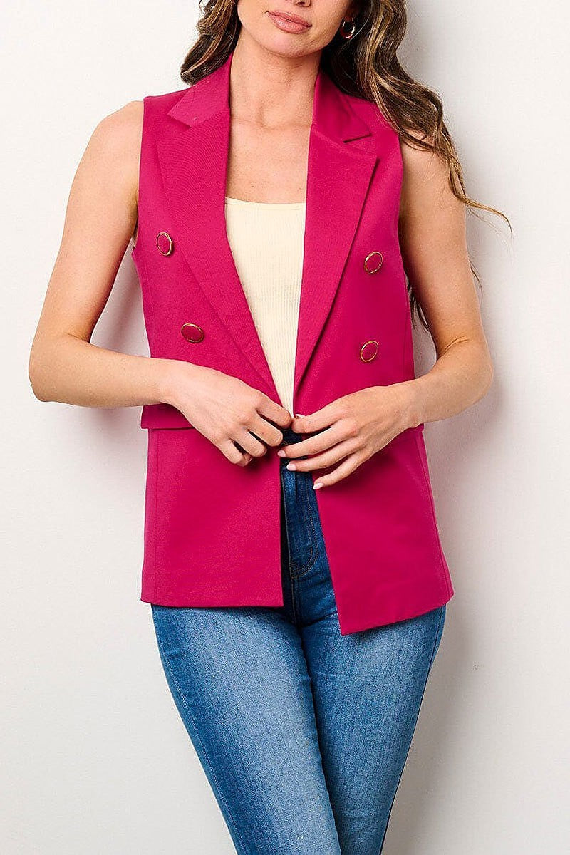 Sleeveless open front buttons detailed vest (EFWT9131)