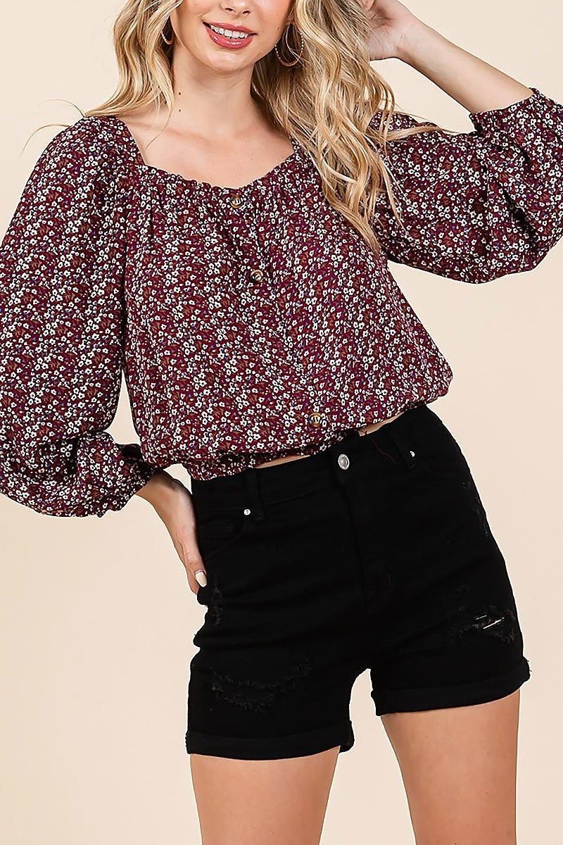 Puff sleeve button front top (EDH2274)