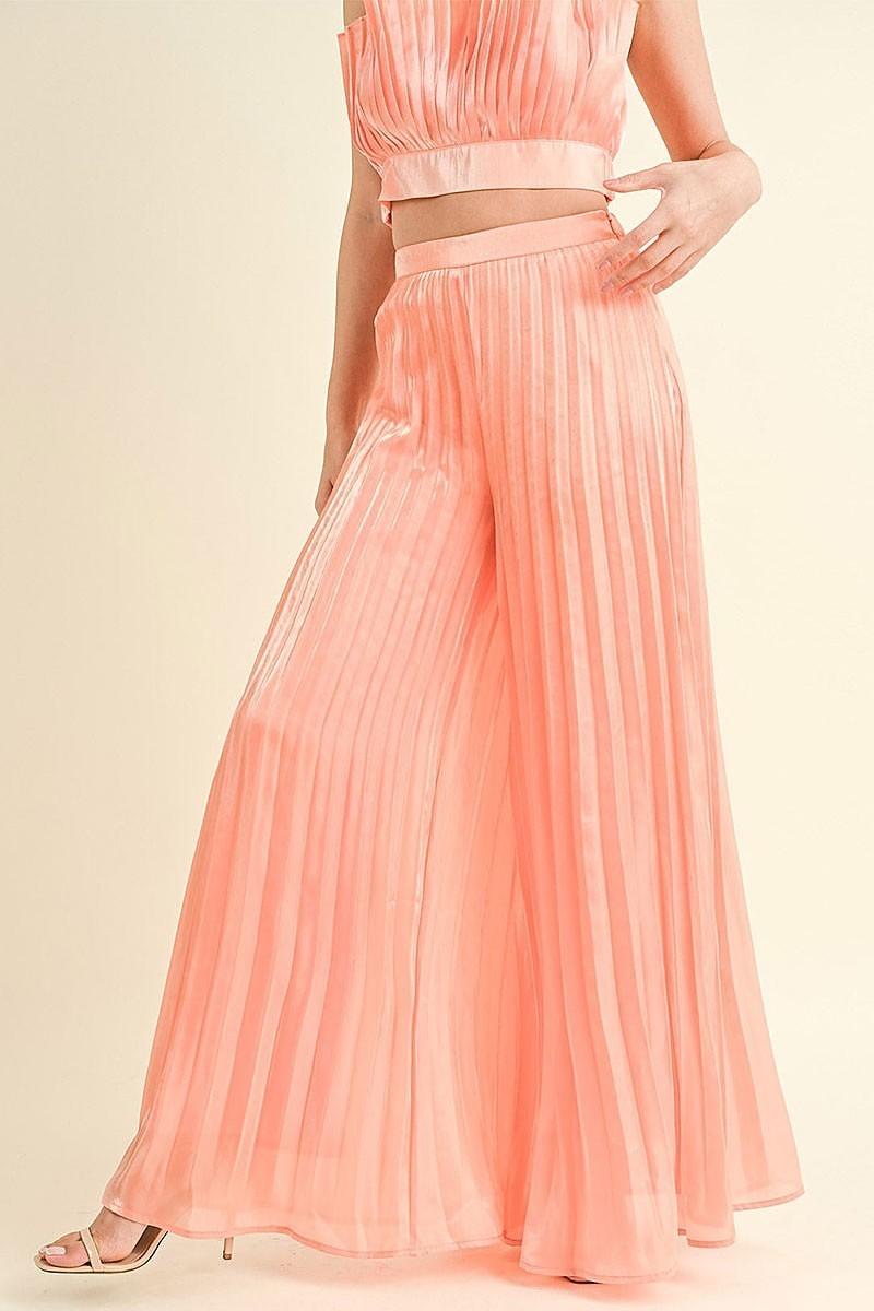 Sleeveless crop top & wide leg pants pleated set (EGWT2305)