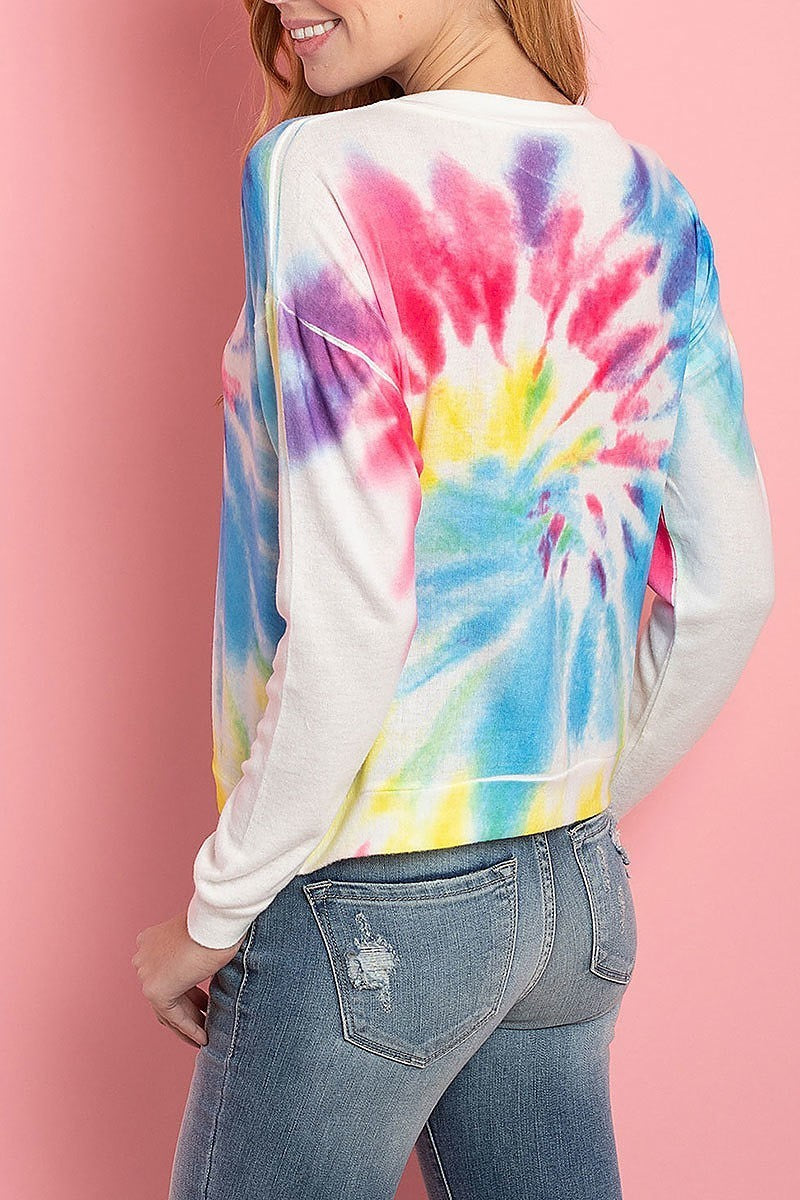 Round neck tie dye loose fit top (ED8459-1)