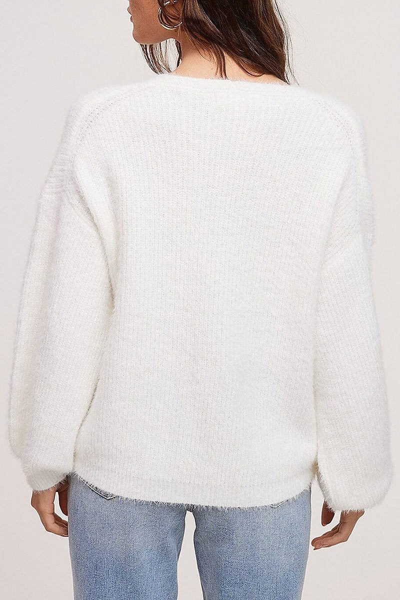 Long sleeve pullover fuzzy sweater (EFWT5485)