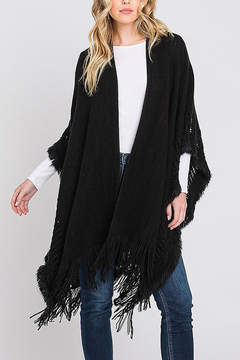 Knit ruana with fringe (DGS6113)