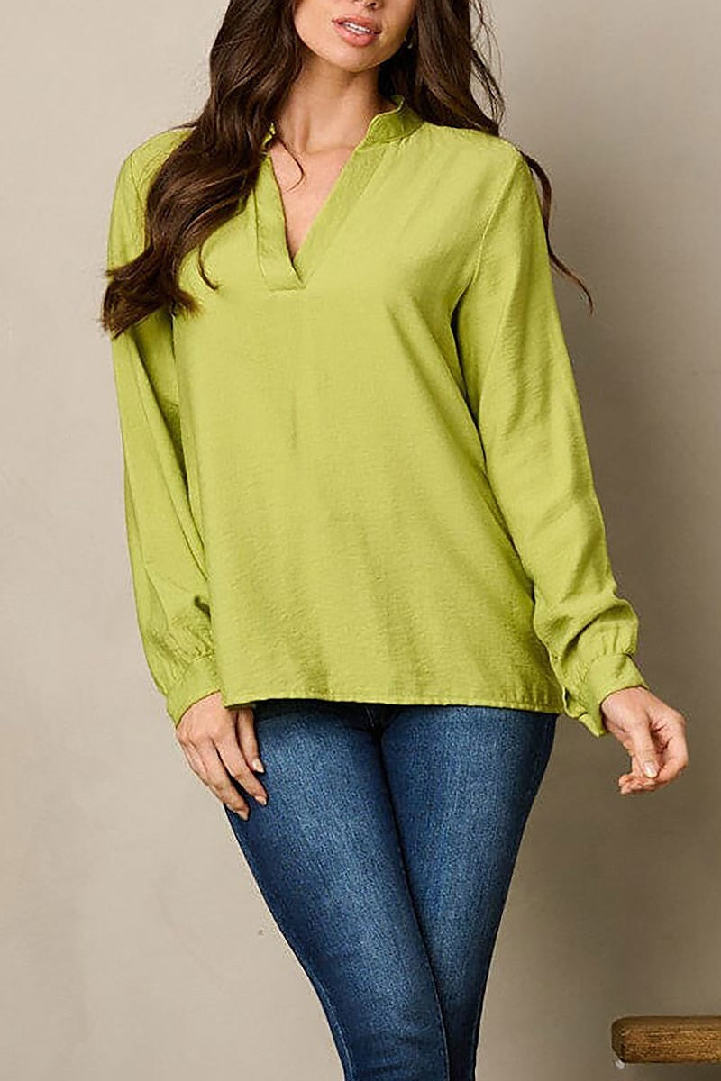 Long sleeve v-neck loose fit top (EFWT1800)