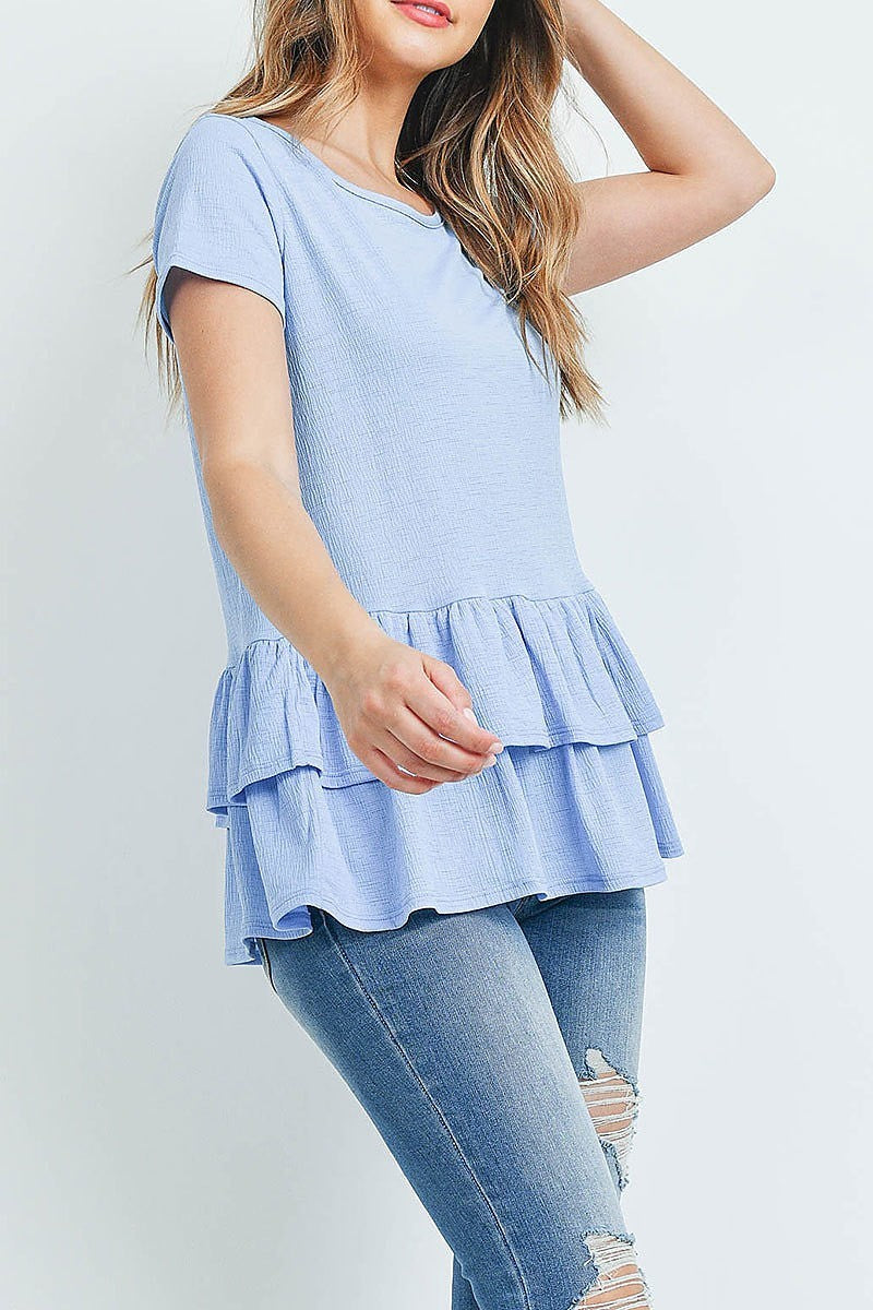 Short sleeves layered ruffle hem top (ED9252)