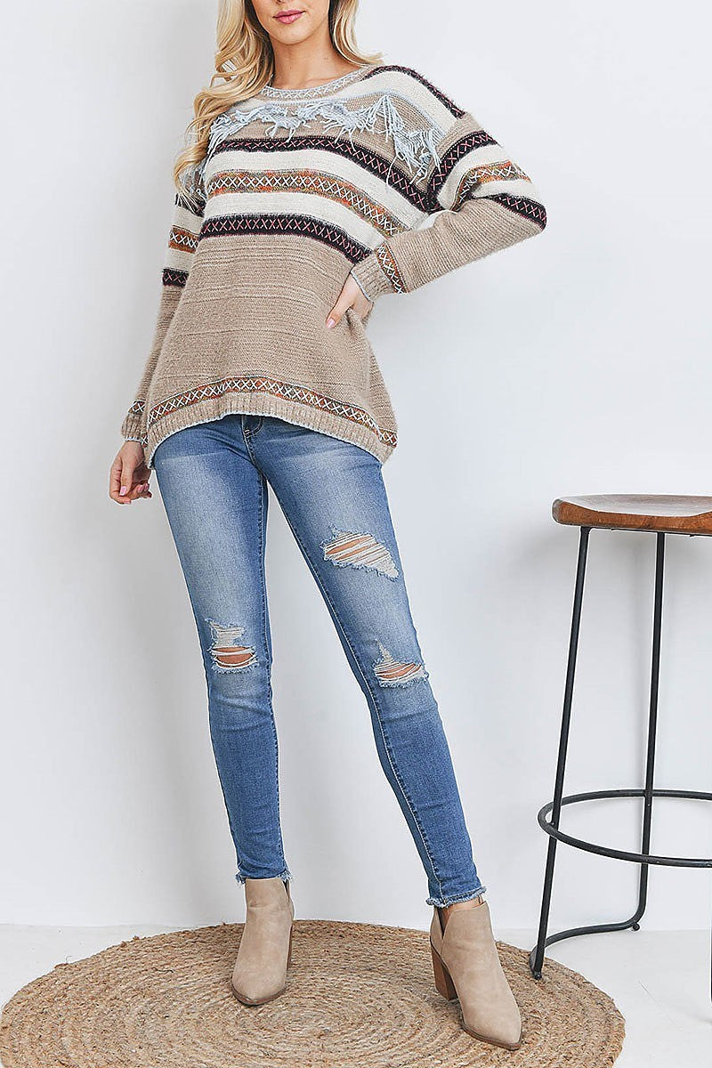 Fringe and stitch detail sweater (DGS5552)