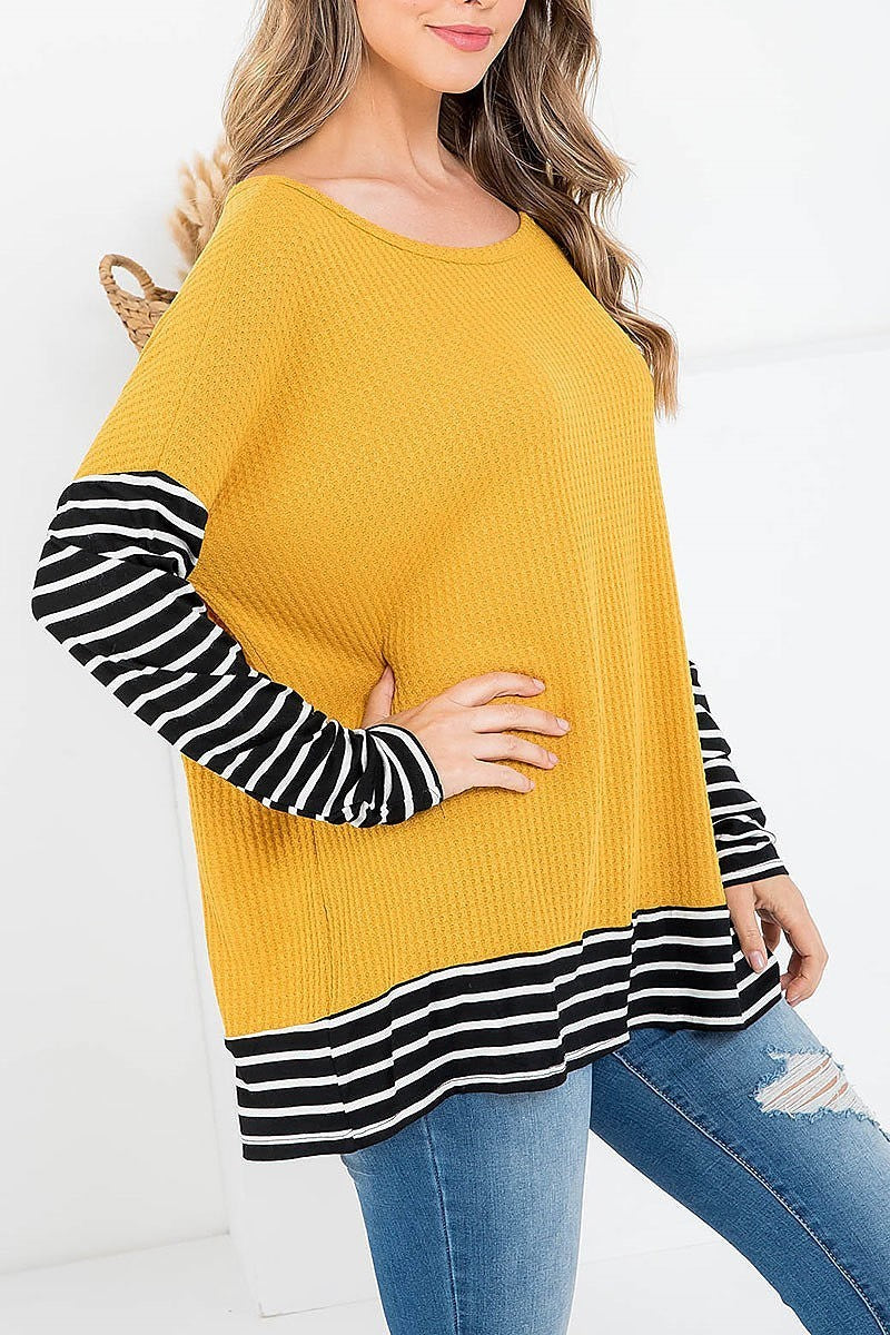 Stripe sleeve thermal color block top (EF2439)