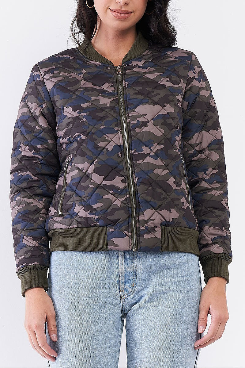 Quilted camo zip up front jacket (TDG7845)