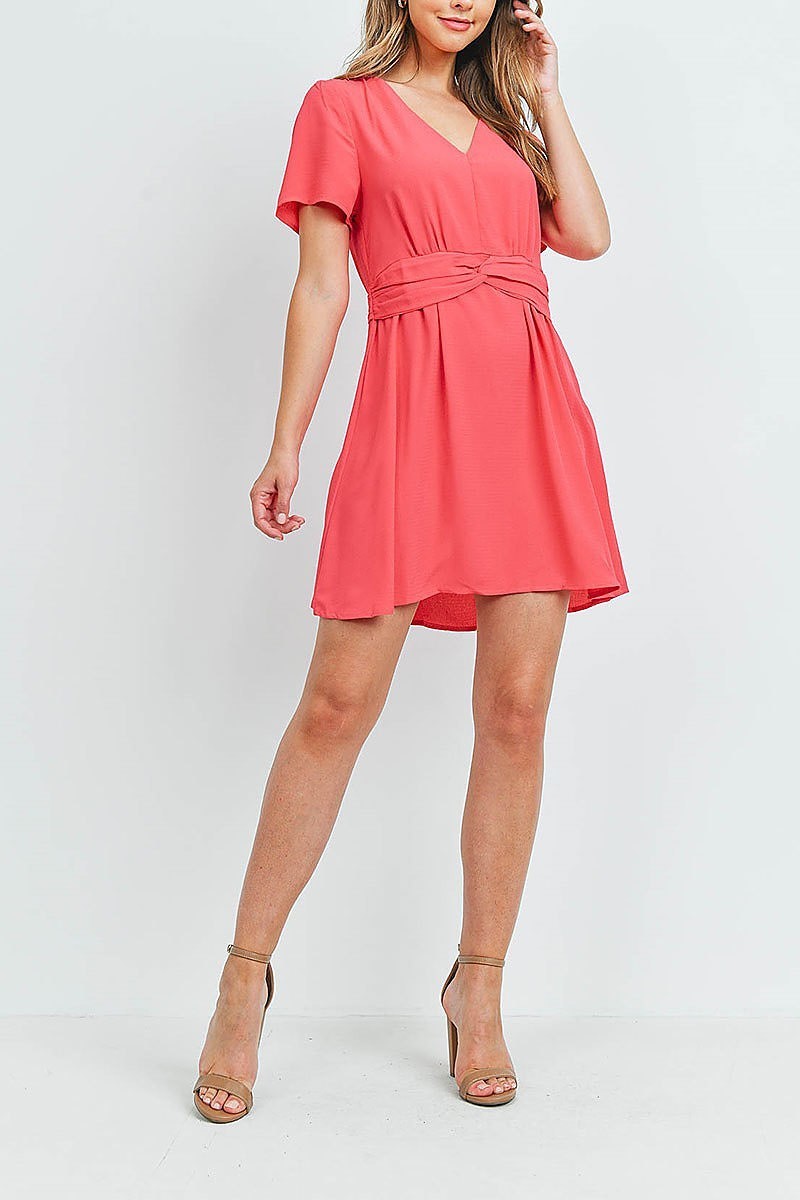 Twist waist v neck flare dress (DED6199)