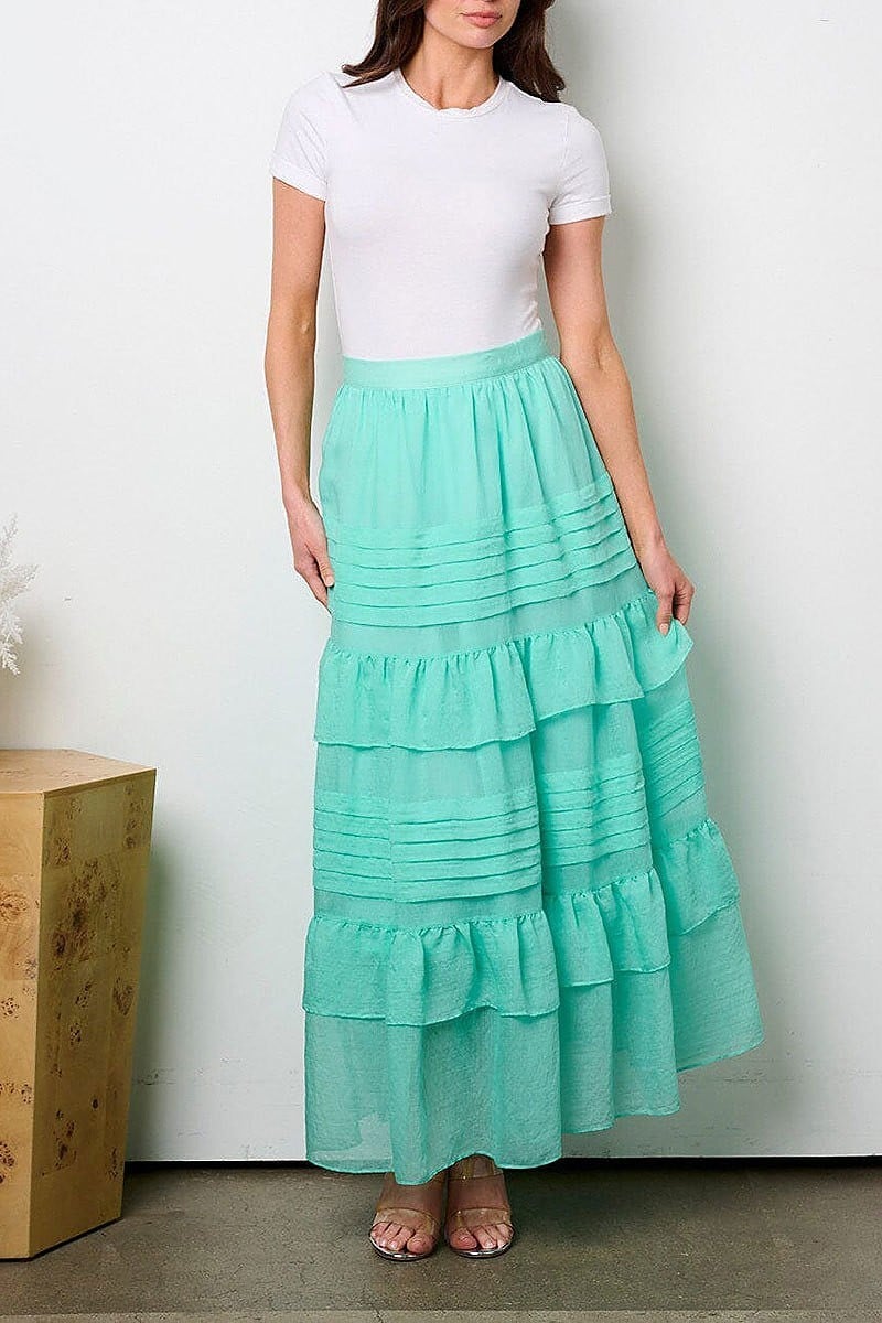 Zip up tiered ruffle maxi skirt (EFWT8980)