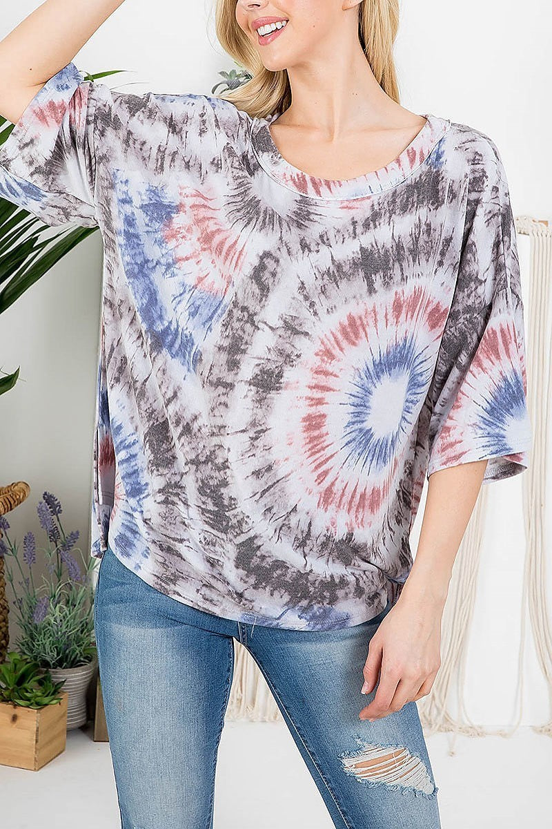 Scoop neck tie dye loose fit top (EF2874)