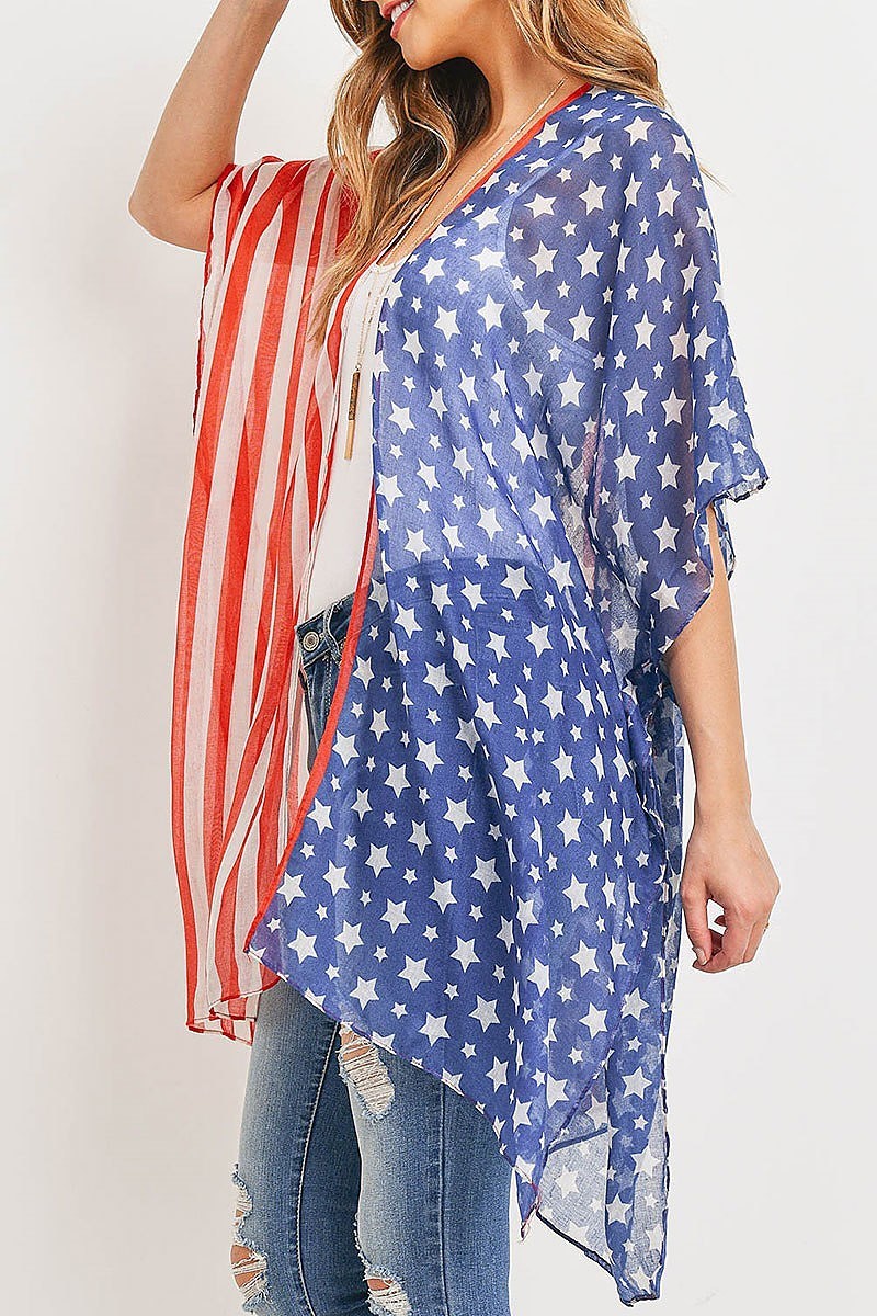 Half n half american flag kimono (ED9926)