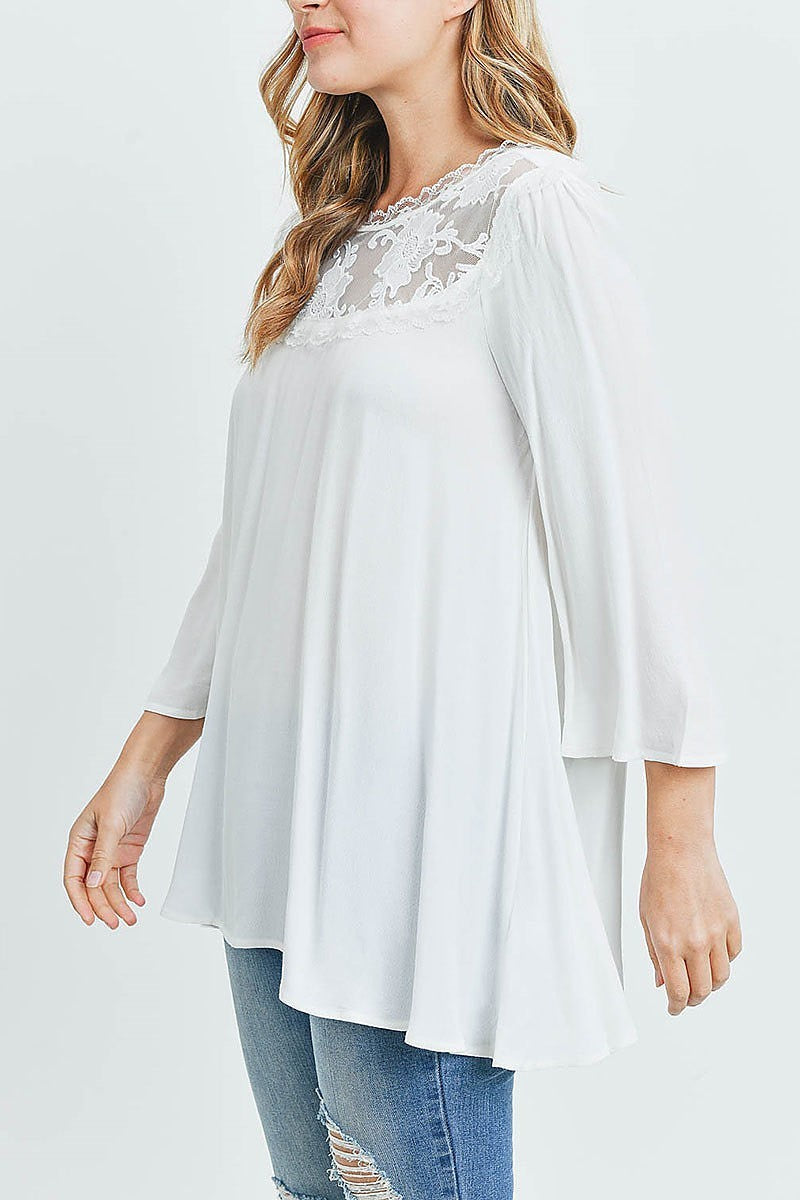 Lace contrast loose fit tunic top (ED9018)