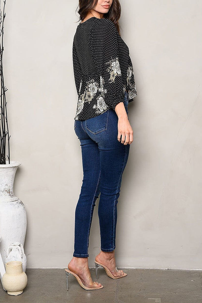 Long sleeve v neck peplum floral top (EDWT9711)