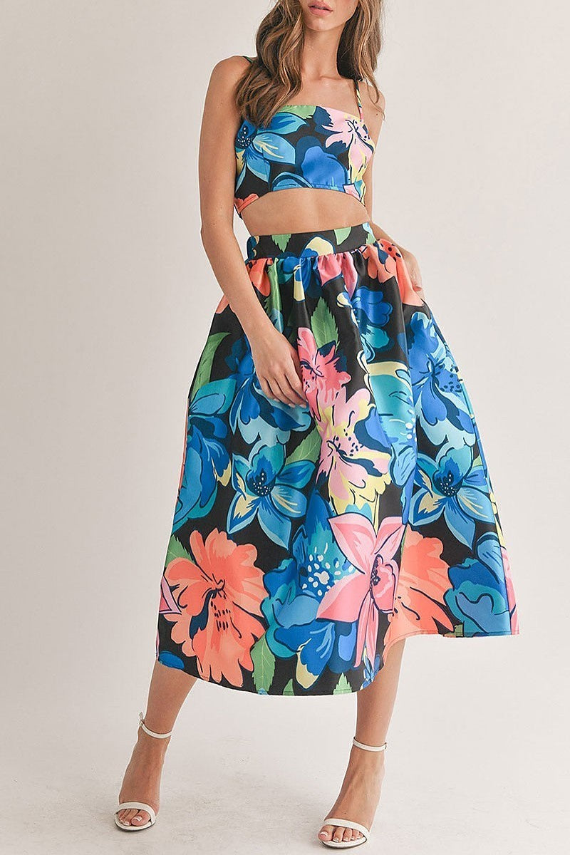 Sleeveless crop top & maxi skirt floral 2pc. set (EGWT2315)