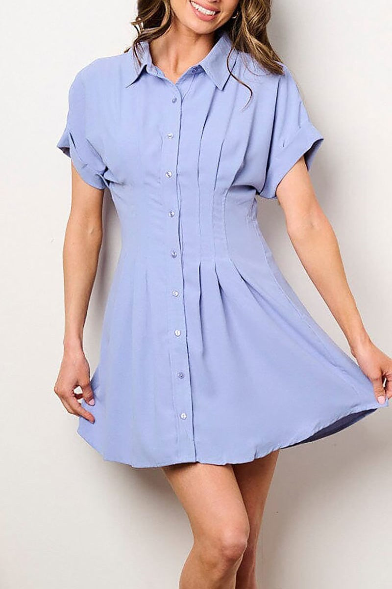 Short sleeve button up fit & flare mini dress (EFWT8851)