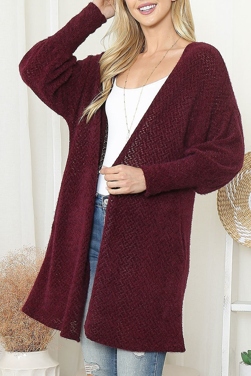 Long cuff sleeve open front cardigan (EF6304)