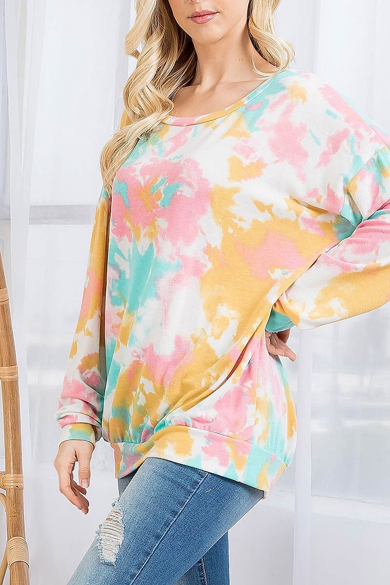 Round neck tie dye loose fit top (EF2850)