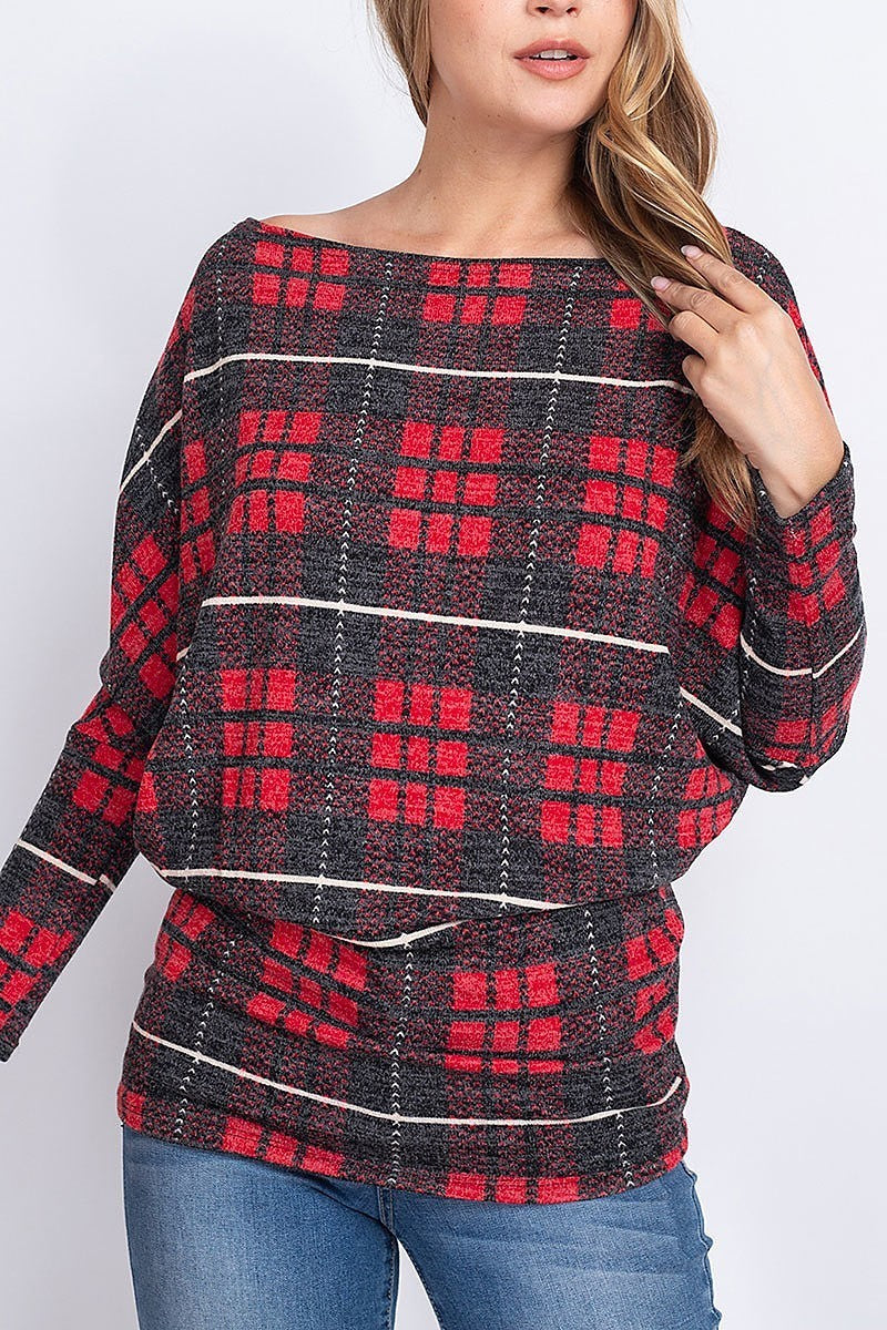 Loose fit plaid long sleeve top (EF1896)