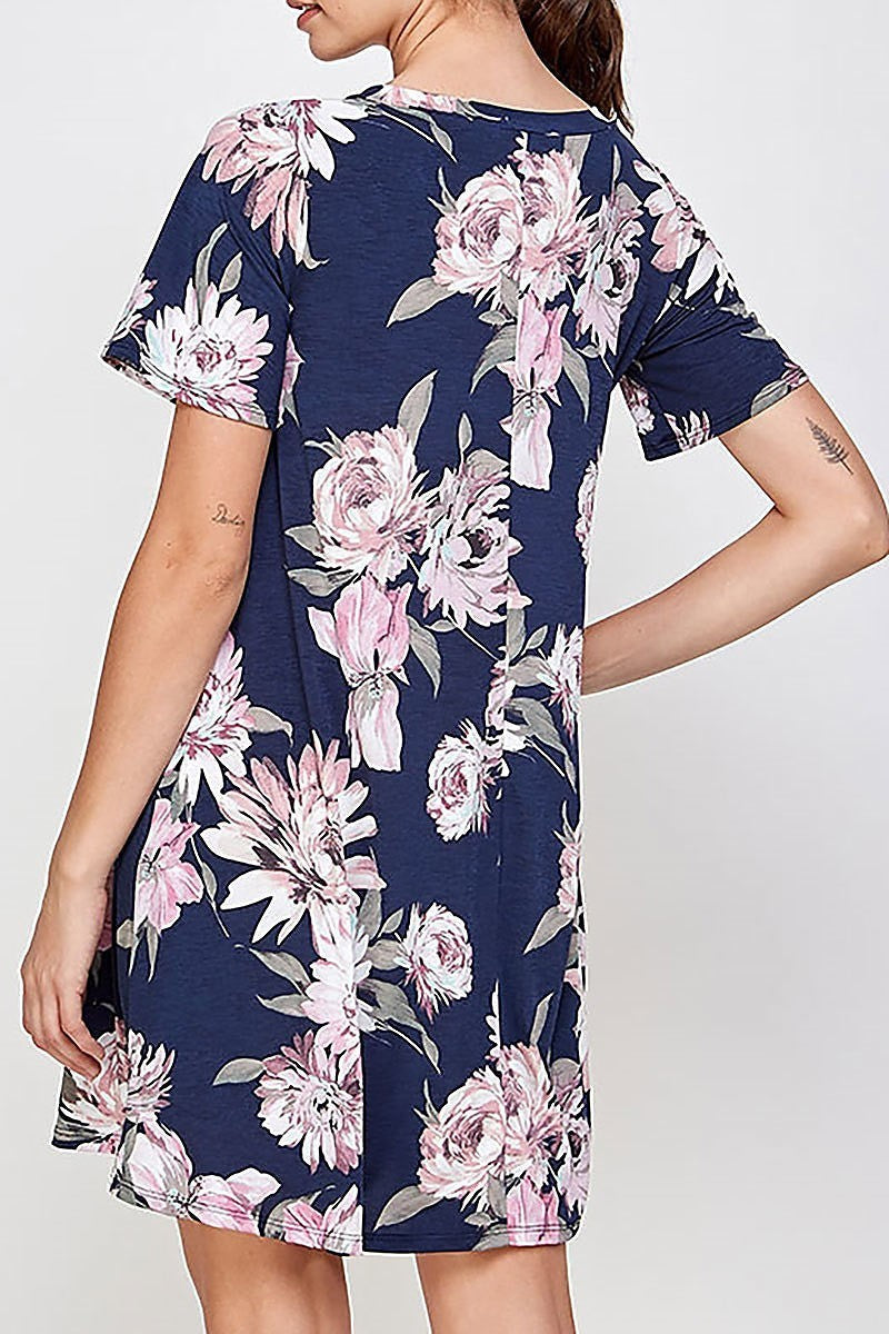 V neck floral pocket dress (DED6403)