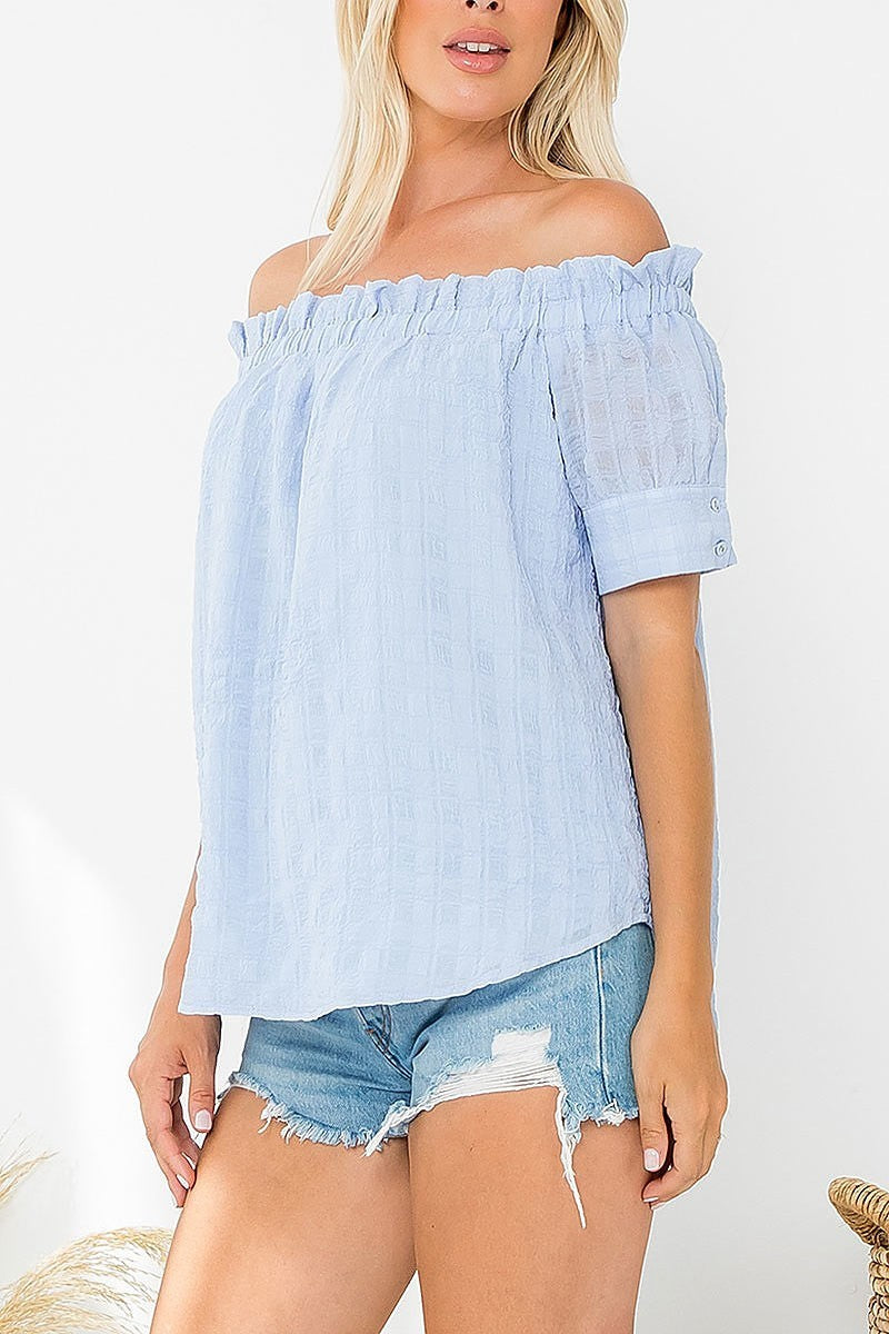 Off shoulder ruffle detail top (EF6084)