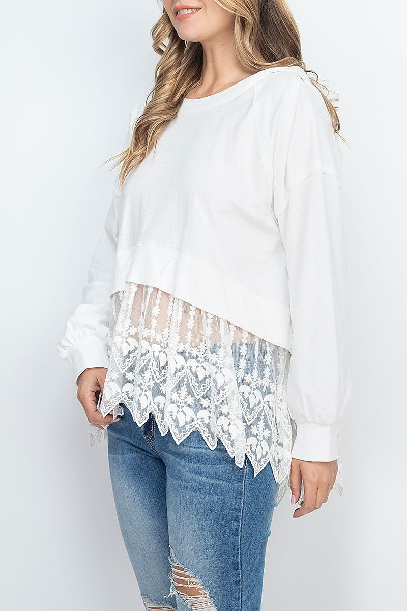 Scalloped floral lace hem dolman sleeve top (EF1312)