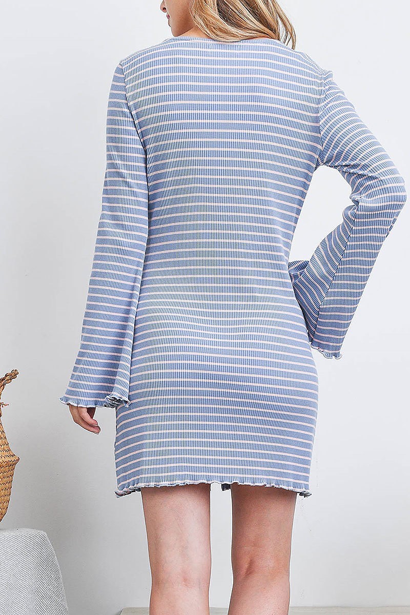 Stripe ribbed knit button front dress (DED6918)